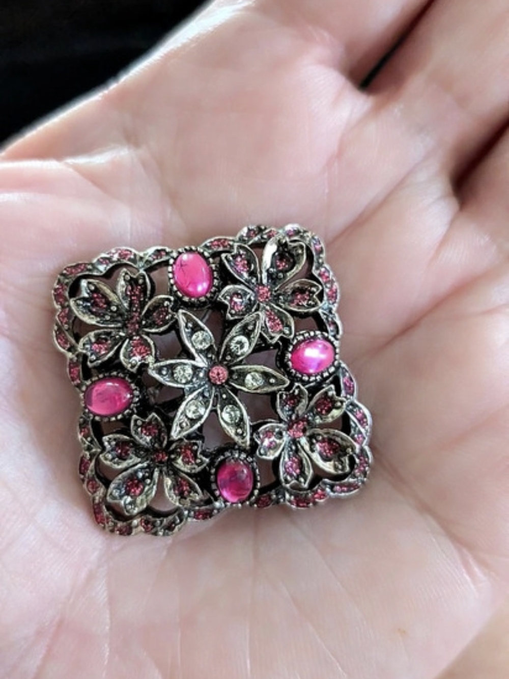 Floral Pink Stone Brooch